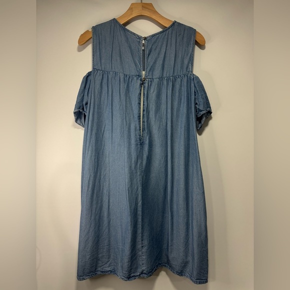 Zara Women's Blue Chambray Cold Shoulder Pockets Tunic Dress Romper Size M - Picture 4 of 11